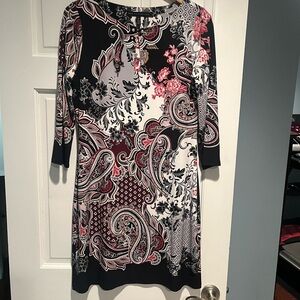 White House Black Market Black and Pink Sheath Dress Crew Neck